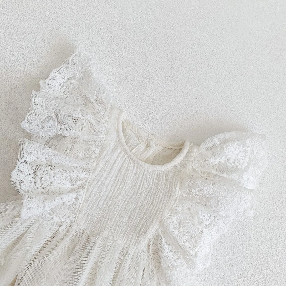 2025 Summer Baby Girls Romper Cotton Lace Ruffle Embroidery Flying Sleeve Mesh Princess Toddler Girl Dress Infant Girls Bodysuit 5