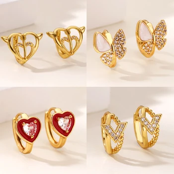 Cute Butterfly Heart Earrings for Women Gold Color French Small Hoop Earrings 2025 Trend Piercing Wedding Jewelry Gift