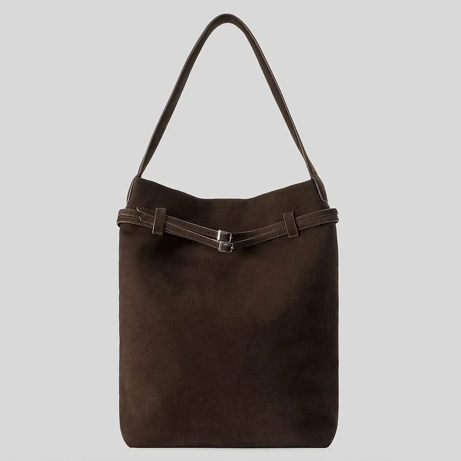 New Original Design Coffee Color Large Bucket Tote Winter Matte Suede  Leather Women Shoulder Bag Commuting Handbag