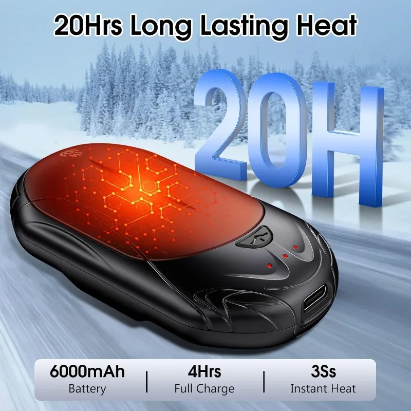Hand Warmers Rechargeable 2 Pack,6000mAh Rechargeable Hand Warmer,20Hrs Long Heating Electric Warmer Portable Pocket Heater