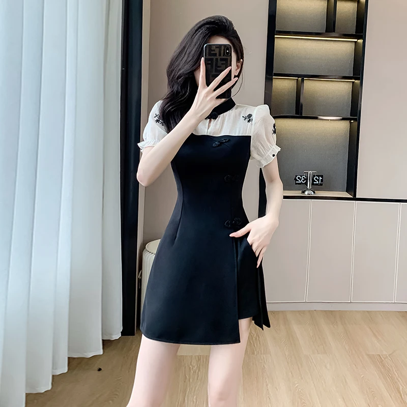 

2024 Summer New Chinese Style Improved Qipao Style Dress Shorts Short Skirt Two piece Small Fragrance Set