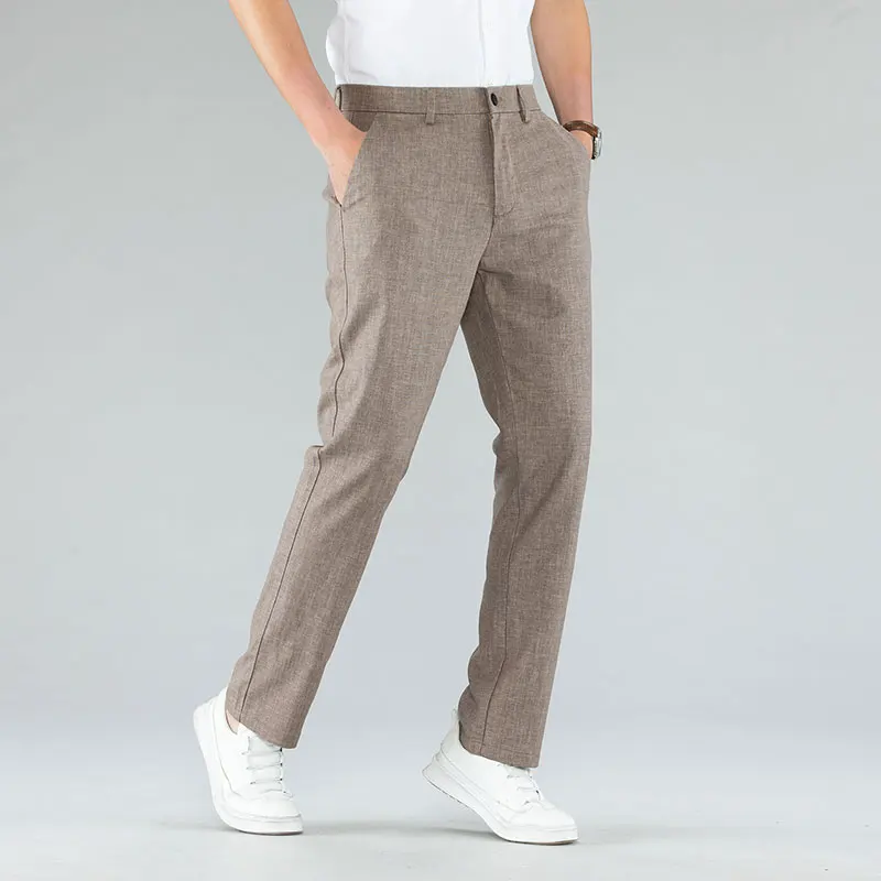 2024 New Ultra-thin Men's Fashion Pants Summer Business Breathable Linen Comfortable Male Casual Straight Trousers 2