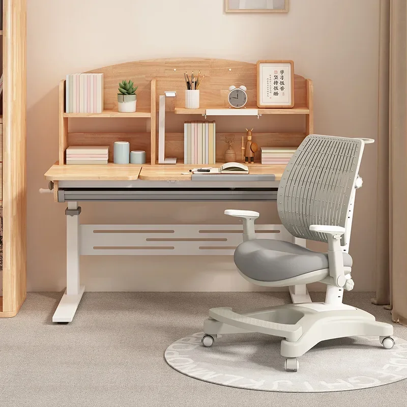 Household Wooden Student Desk Height Adjustable, Ergonomic Children School Writing Wooden Study Table