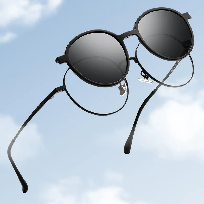 Women Polarized Clip On Sunglasses Fashion Round Titanium Alloy Optical Glasses Frame Female Sunshades Eyewear protective sunglasses protective glasses