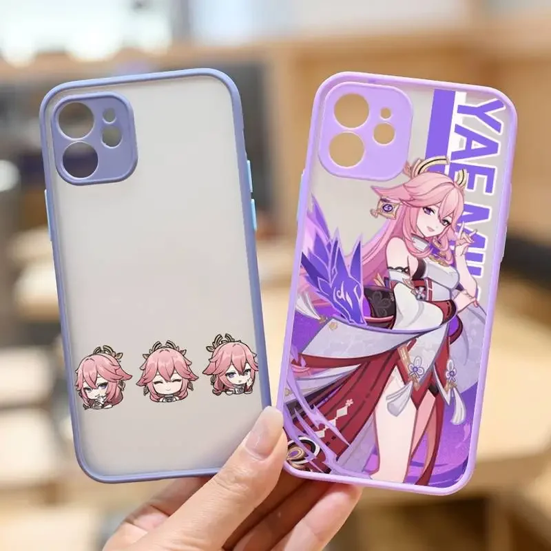 Custodia Per Telefono Anime Genshin Impact Yae Miko Per Iphone 12 11 13 14 Pro Max Xr Xs Max X Se2020 7 8 Plushard Custodia Viola Antiurto