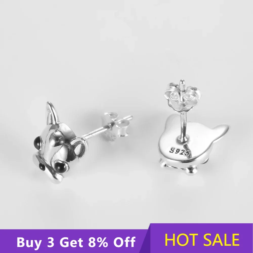 100% 925 Sterling Silver Partner Fedeli Bulldog Francese Cane Animale Piccoli Orecchini A Bottone Per Le Donne Gioielli Oorbellen