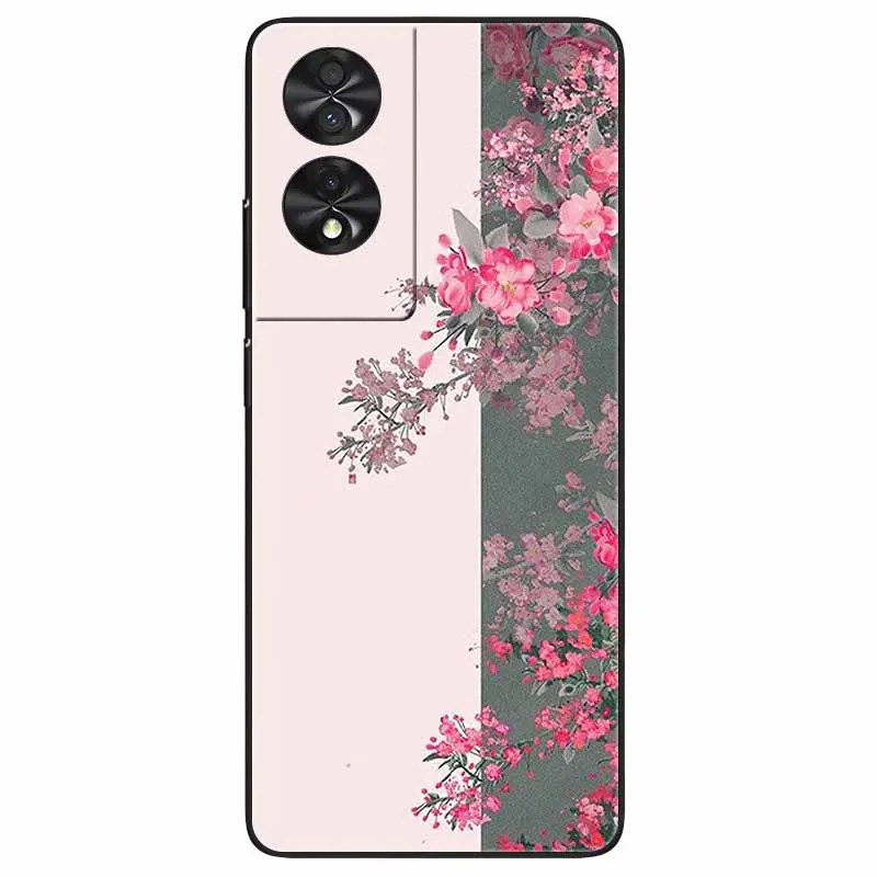 Floral Silicone Soft TPU Phone Cover with Black Bumper