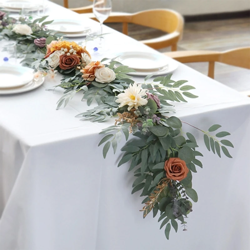 

Artificial Rose Vine Hanging Flowers Greenery Table Runner Wedding Party Garden Crafts Arts Decor