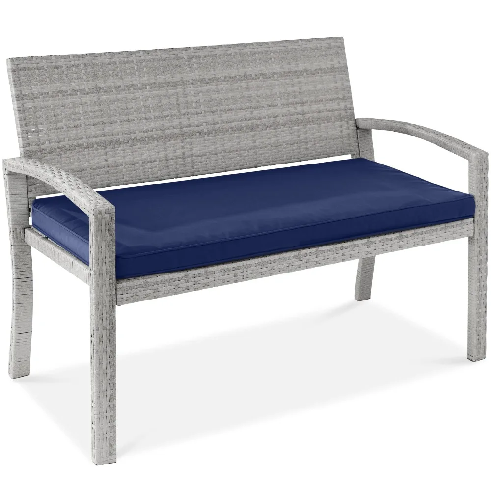 

Outdoor Bench 2-Person, Wicker Garden Patio Benches Seating Furniture for Backyard, Porch w/Seat Cushion, 700lb Capacity