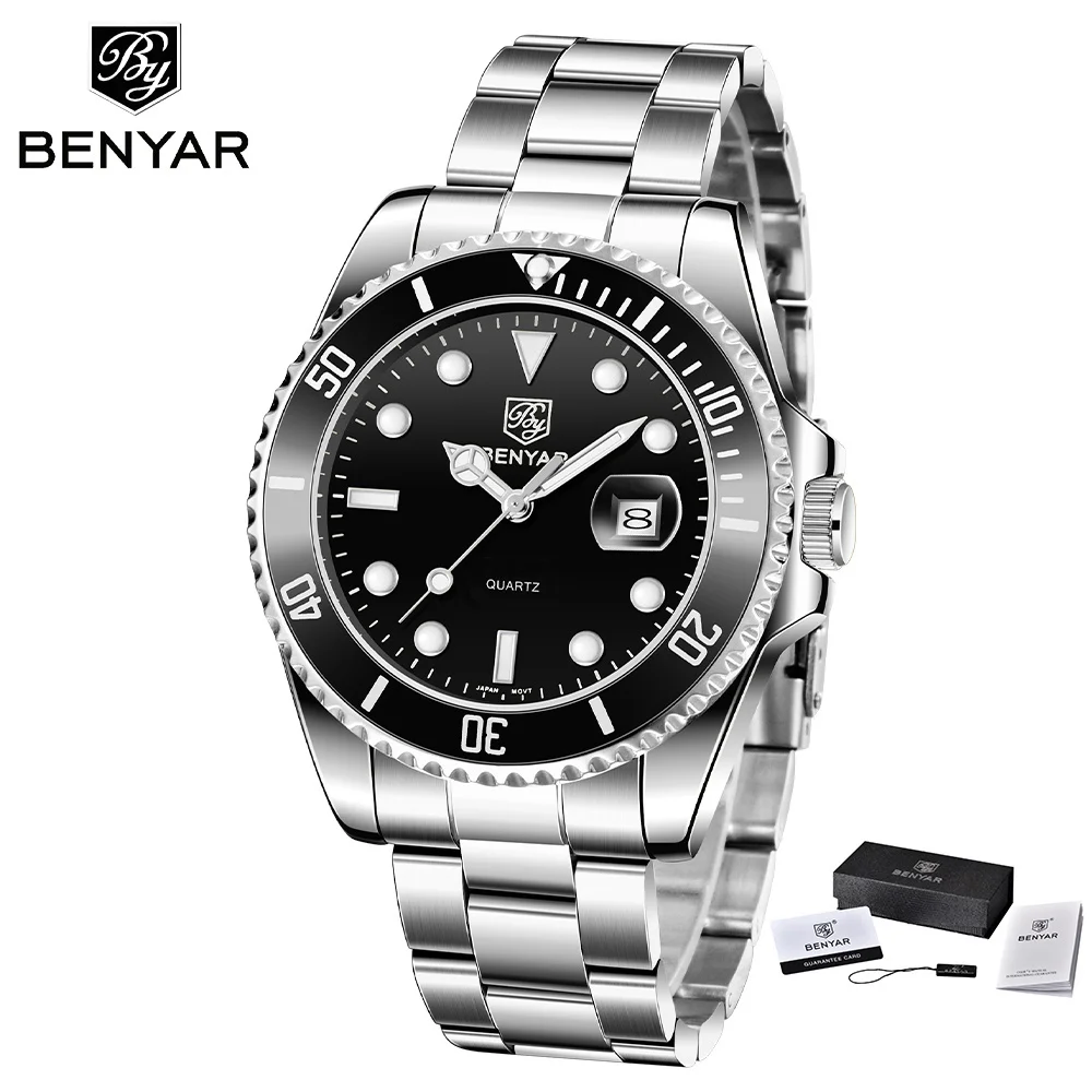 BENYAR Watch For Men Luxury Business Quartz Wristwatch Top Brand Calendar 30M Waterproof Stainless Steel Men Watch Reloj Hombre