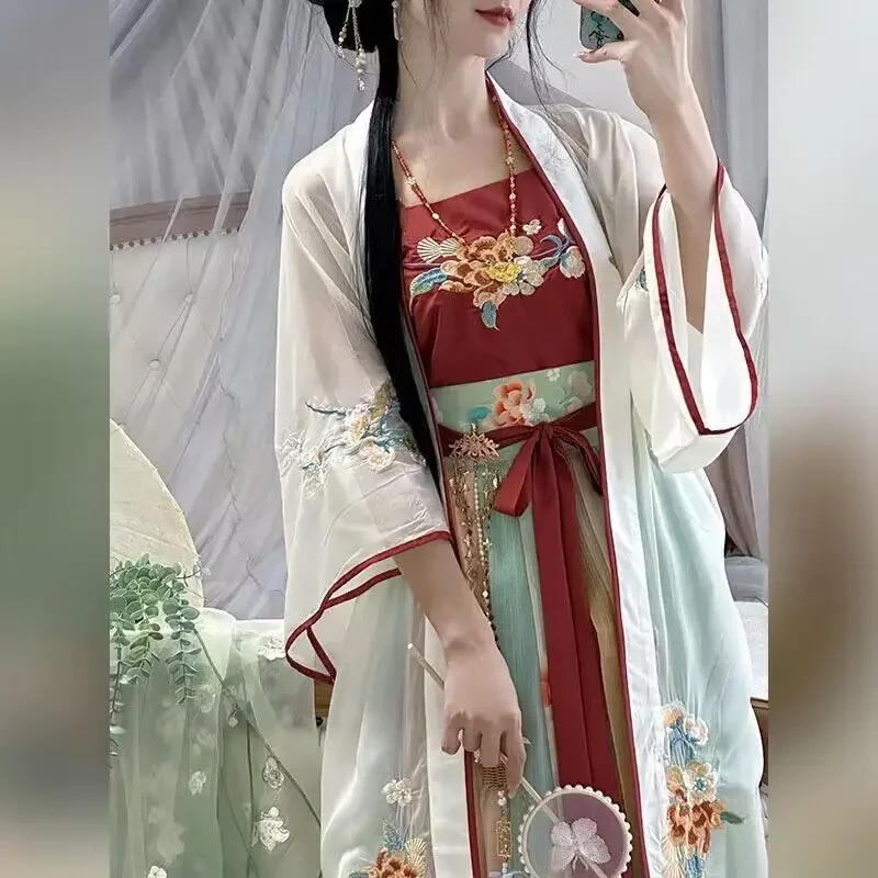 Robe Hanfu traditionnelle chinoise pour femme, broderie, nickel é, costume de cosplay, beige et bleu, prairie, ensembles Hanfu, grande taille XL