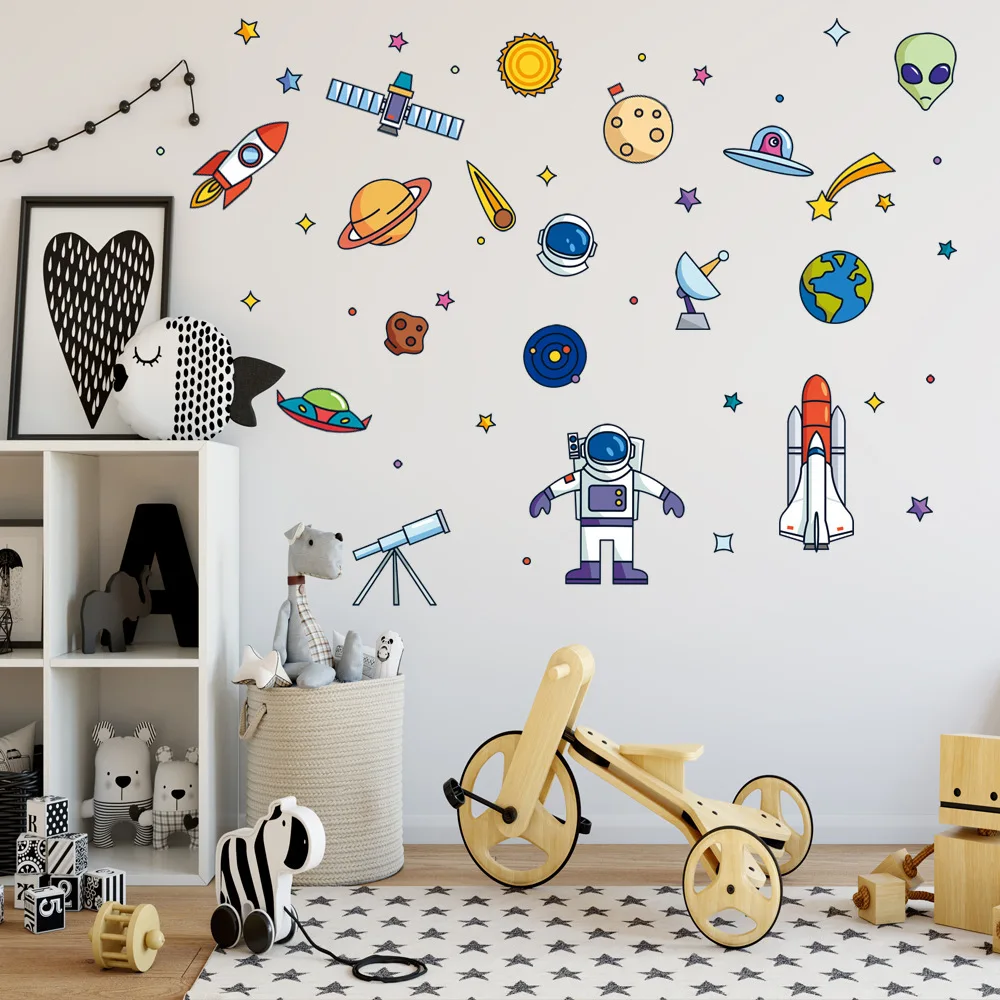 20*70cm Space Spacecraft Alien Rocket Robot Cartoon Children's Room Living Room Bedroom  Dining Room Decoration Wall Sticker children s waterproof reverse dressing bib for eating smocks for baby eating bibs for baby dining bibs 2023