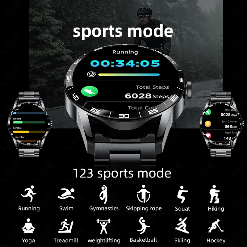 LIGE 2025 New SOS Smart Watch Men's 100+ Sport Modes IP68 Waterproof Watch Heart Rate Blood Pressure Monitoring Smartwatch Men