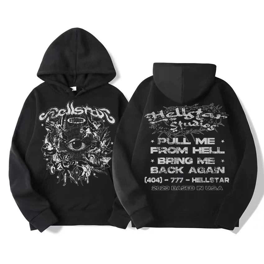 

Hellstar Graphic Printed Hoodie Men's and Women's Autumn/Winter Harajuku Hooded Sweatshirt Men's Vintage Large Jacket Street Wea