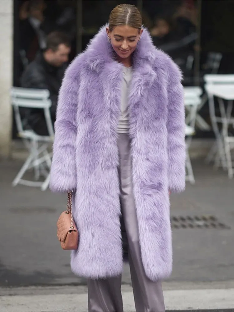 

Luxury Long Fur Coat Women Winter Outfits High Quality Purple Faux Fur Long Jacket Thick Warm Women's Clothes Fluffy Coats