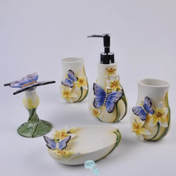 European Butterfly Dance Ceramic Bathroom Five-piece Bathroom Supplies Wedding Accessories Home Accessories D2432BCDF