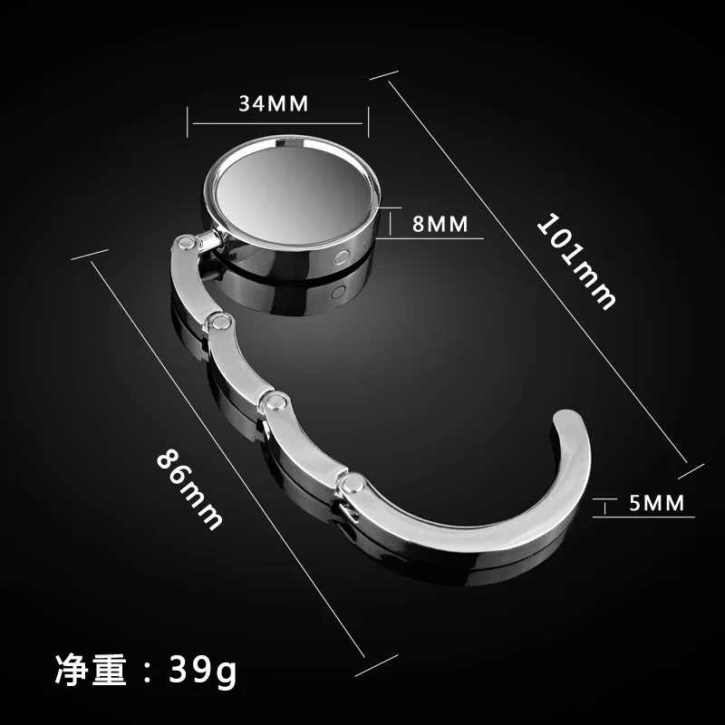 Purse Bag Hook 2pcs Portable Folding Round Crystal Alloy Purse Bag Handbag Holder Hook Desk Table Hanger Accessories For Office School Supplies