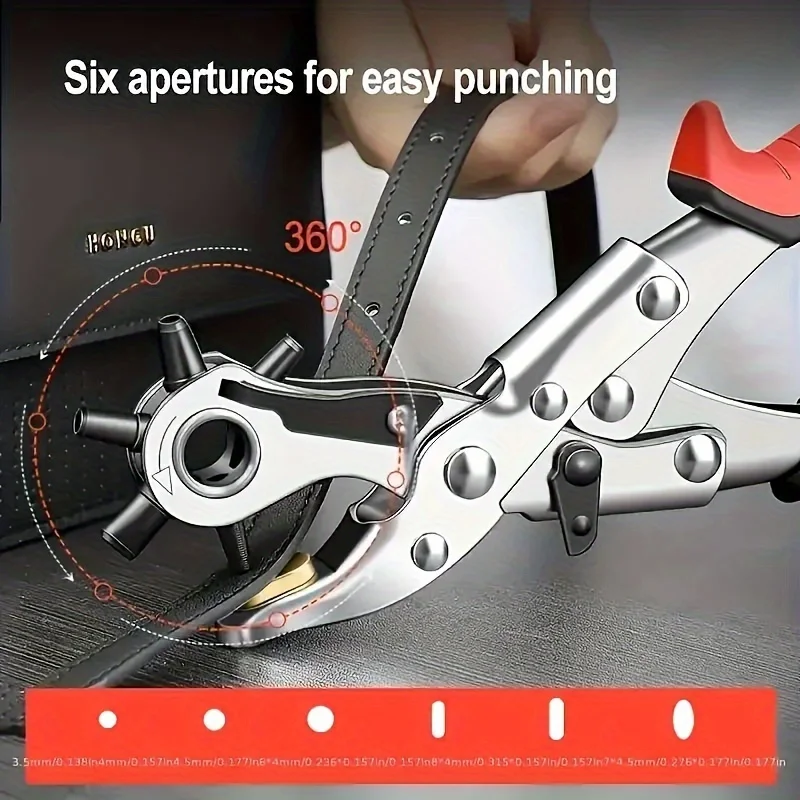 Revolving Leather Hole Punch Plier Multi-Size Puncher Tool for Belts Watch Bands Straps Eyelets-Comfort Grip Handle hole punching tools,leather punch