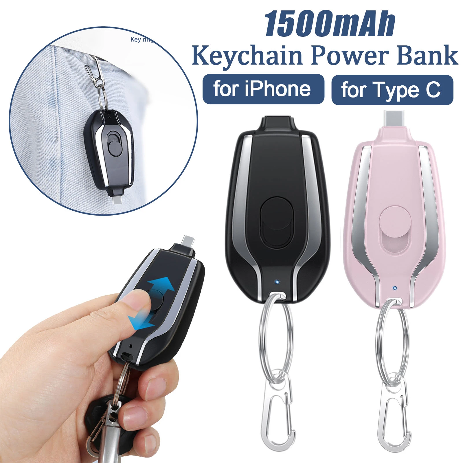 Charger Fast Charging Power Bank 1500mah Portable Mini Keychain
