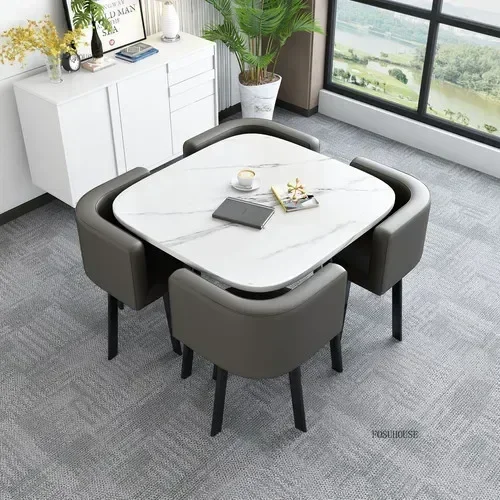 Conjunto de mesas de jantar redondas nórdicas, móveis para sala de jantar, cozinha, conjunto de mesa de jantar com 4 cadeiras, luz para casa, mesas centrais de luxo 12