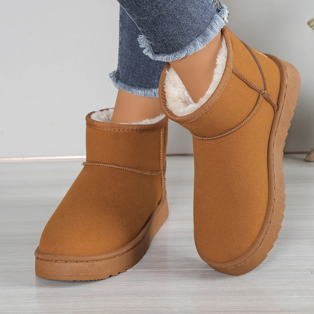 2025 Women's New Brand Flat Heel Short Barrel Snow Boots Women's Autumn/Winter Thickened plush and Warm Cotton Shoes Snow Boots
