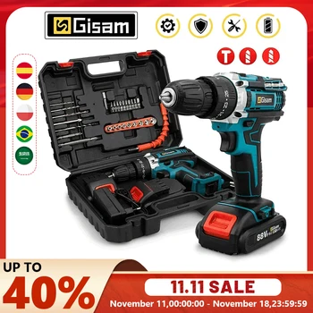 Gisam Battery Impact Screwdriver Multifunctional Cordless Drill Power Tool 25+3 Torque Setting 2 Gear Speed Electric Screwdriver 1