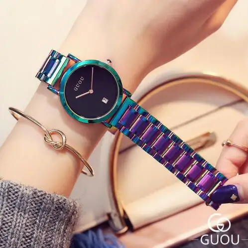 Fashion Guou Top Brand Wrist Watches Colorful Stainelss Steel Watch Women Luxury Women\'s Clock Saat Relogio Feminino