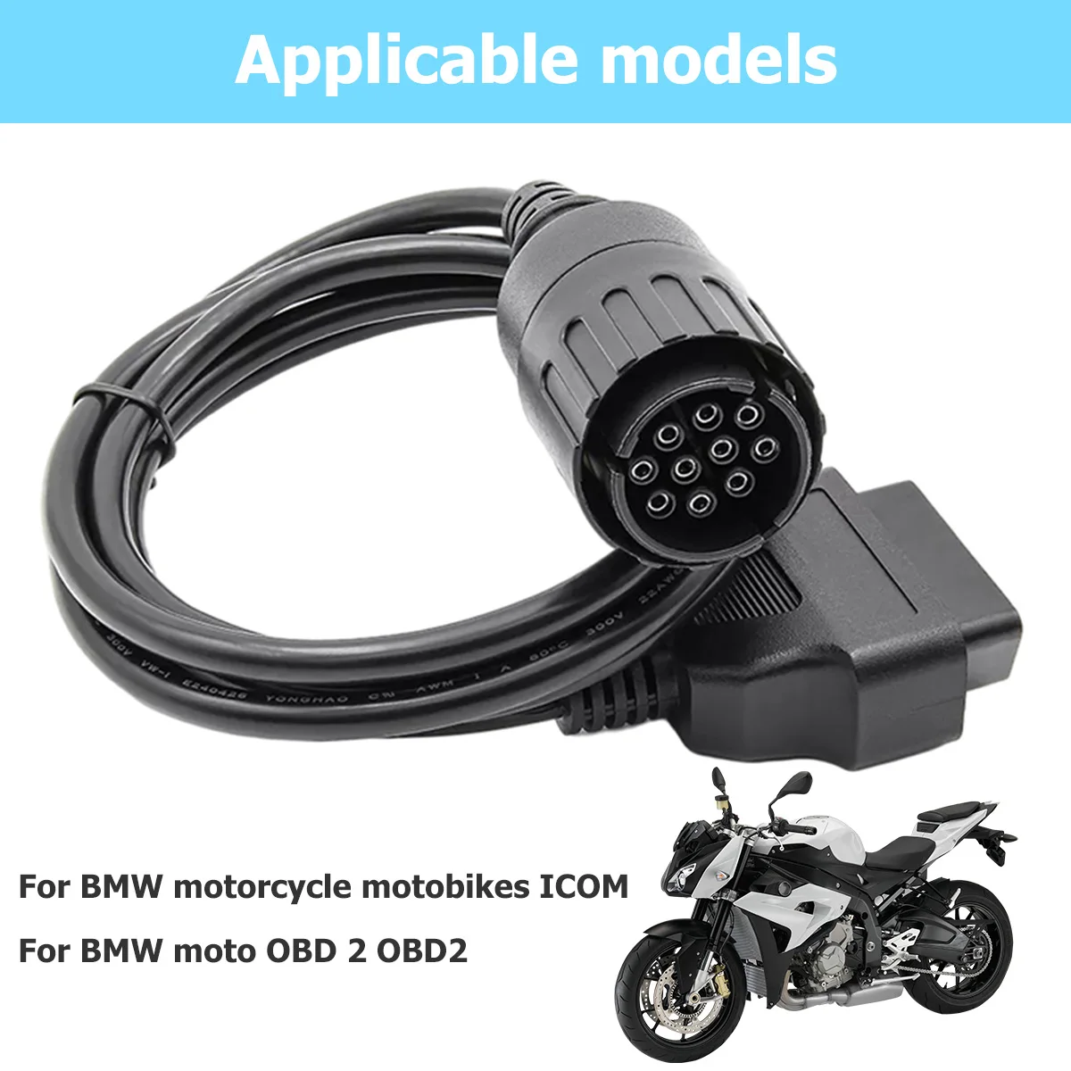 Motorcycle OBD OBD2 Diagnostic Cable Set Fault Code Reader Adaptor 10  cables