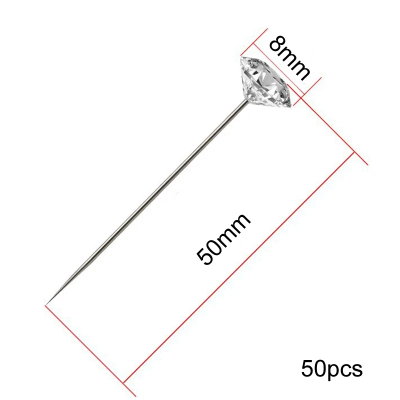 Sewing Pins 1Box 50/100Pcs Alloy Pins Transparent Diamond Pin DIY Wedding Bouquet Pins Stitching Needles Plastic Box Sewing Accessories
