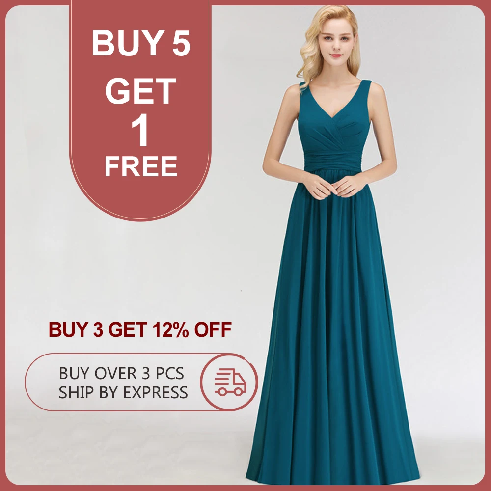 

MissShow Elegant V Neck Ruched Chiffon Bridesmaid Dresses 2022 Long Women Party Gowns Sleeveless Formal Maid of Honor Dress