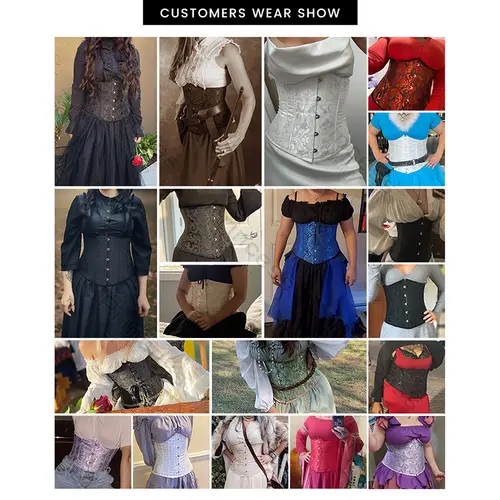 Underbust Corset Plus Size Gothic Corset Cincher Medieval Corsets for Women Jacquard Vintage Waist Corset Top Black White Purple - Image 4