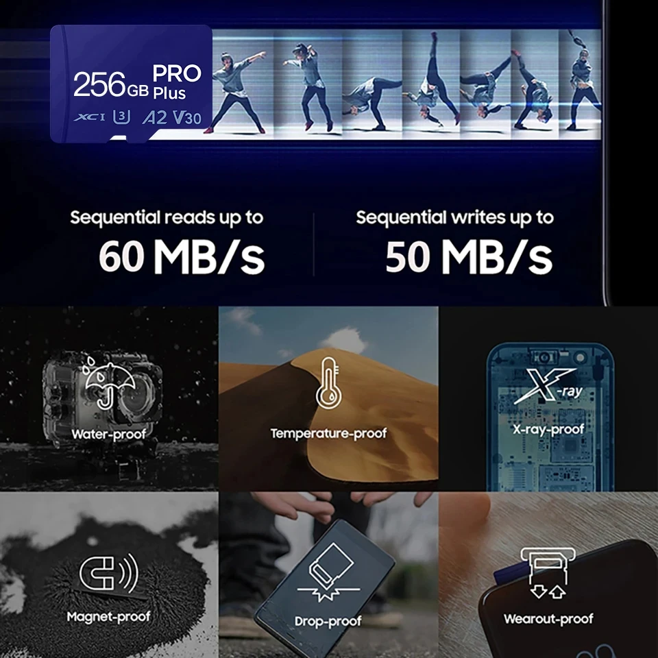 Оригинальная оригинальная 4K для Samsung A2 U3 TF SD 60 Мб/с высокоскоростная флэш-карта памяти 1024 ГБ 512 ГБ для камеры дрона телефона Синяя карта памяти