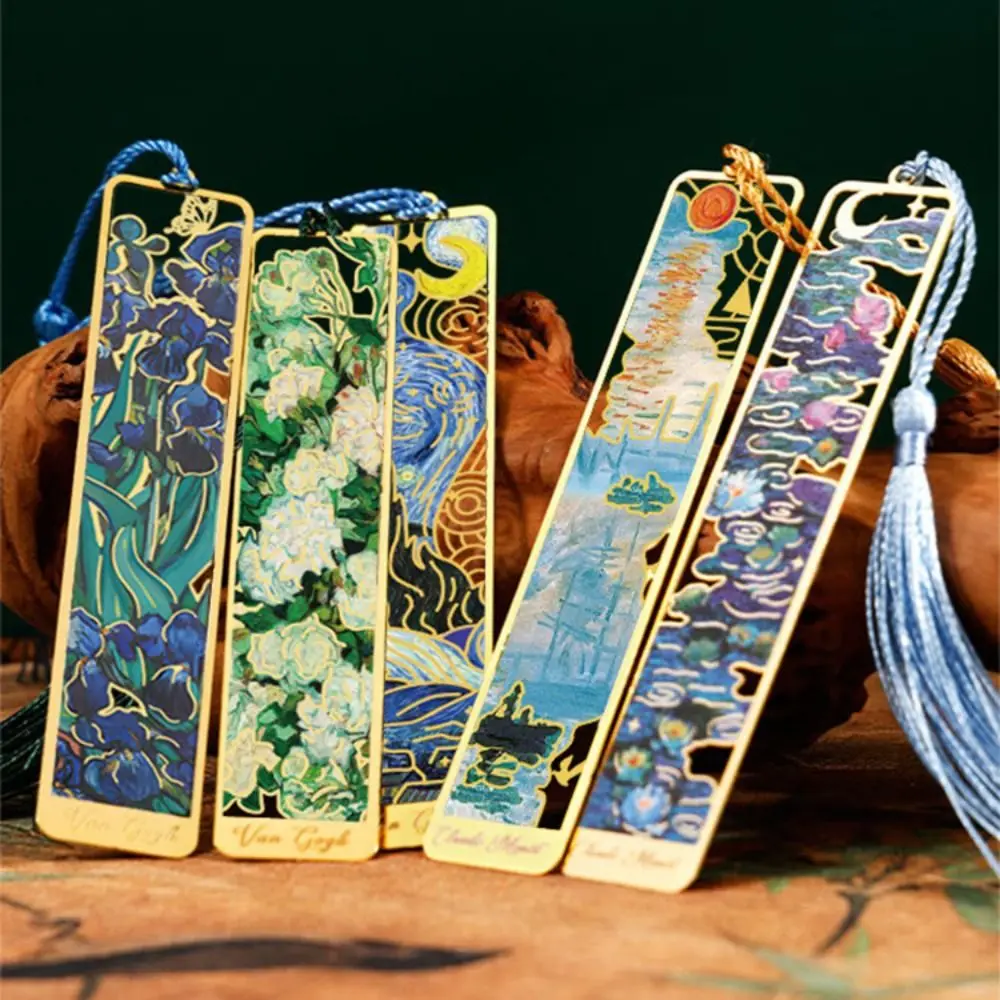 Creative Oil Painting Metal Bookmark Student Gift Ruler Reading Book Clip Tassel Pendant School Office Supplies Pagination Mark