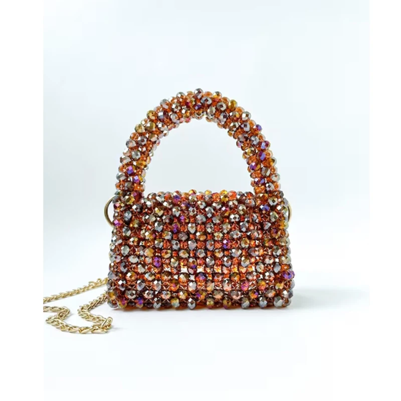 

High Quality Luxury Chain Crossbody Bag 2024 New Ins Woven Crystal Bead Flip Cover Fashion Banquet Women's Handbag Customization