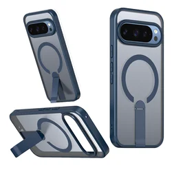 Premium Magnetic Stand Armor Phone Case with Magsafe Wireless Charging Compatibility - Shockproof and Durable Cover for Pixel 9 (Navy)