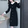 VigoAnne 2025 Female Spring Autumn Solid Knit Dress Woman Long Sleeve O Neck Knitted Dresses Lady Party Tight Long Sweater Dress 2