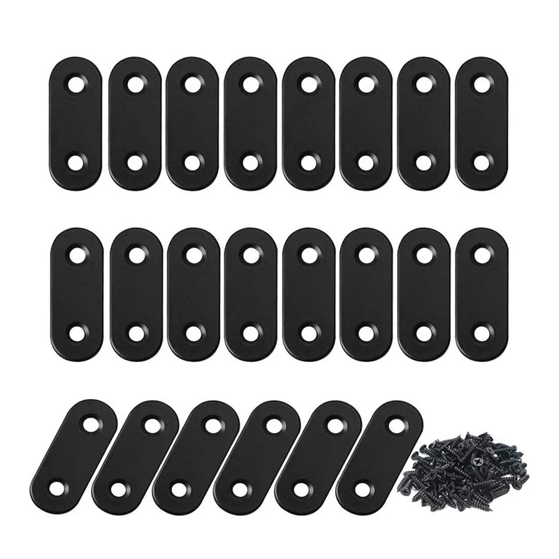 

New 22 Pcs Straight Brace Brackets Stainless Steel Black Mending Plate Connector With Screws Flat Brackets For Wood