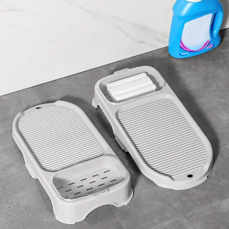 Laundry Scrub Board 2-in-1 Portable Hand Washing Clothes Tool Thicken Rectangle Clothing Scrubber Board With Drain Box Anti-Slip