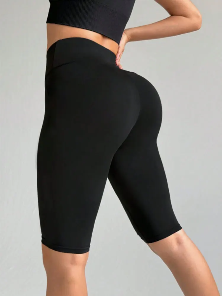 Women’s High Waist Solid Color Capri Sports Leggings Summer Cool Breathable Bottoms For Fitness Jogging Cycling Yoga Sweatpants 6