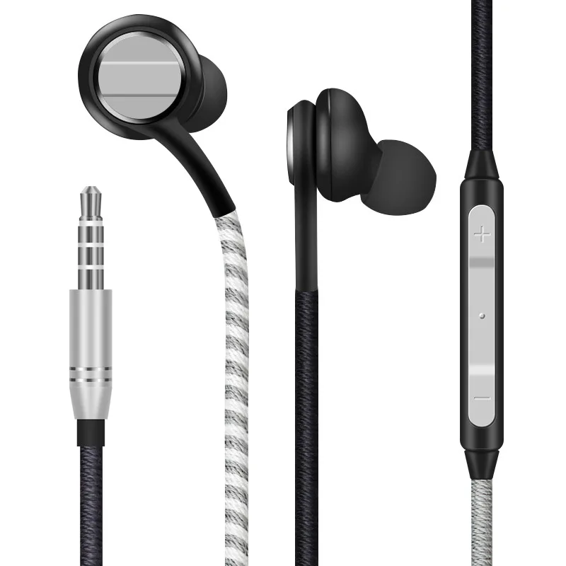 

6414jh541 Ethnic wind braided wired microphone 3.5mm sport earbuds electroplated game heavy bass earphones