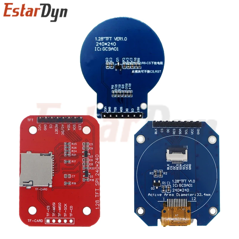 1.28 inch LCD Display Module Round RGB IPS HD 240x240 Resolution GC9A01 Driver 4 Wire SPI Interface Adapter Board