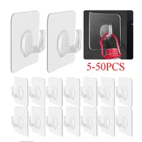 5-50PCS Wall Hooks Transparent Strong Self Adhesive Key Towel Door Wall Hanger Hanging Kitchen Bathroom Accessories Hooks 1