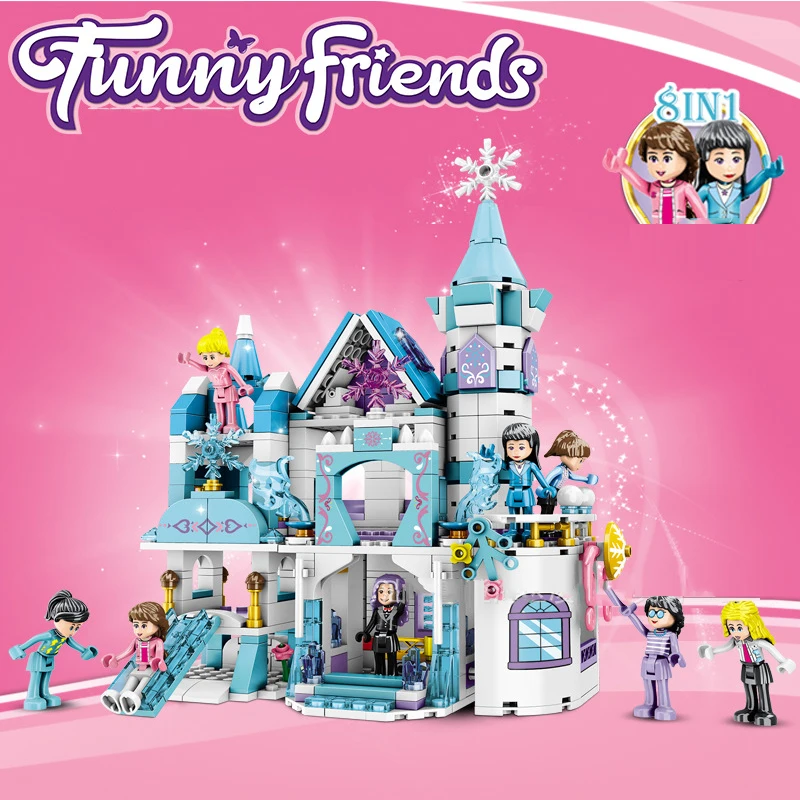 

Dream Princess Castle House Sets for Girls Movies Royal Ice Playground Horse Carriage DIY Building Blocks Brick Toys Kids Gifts