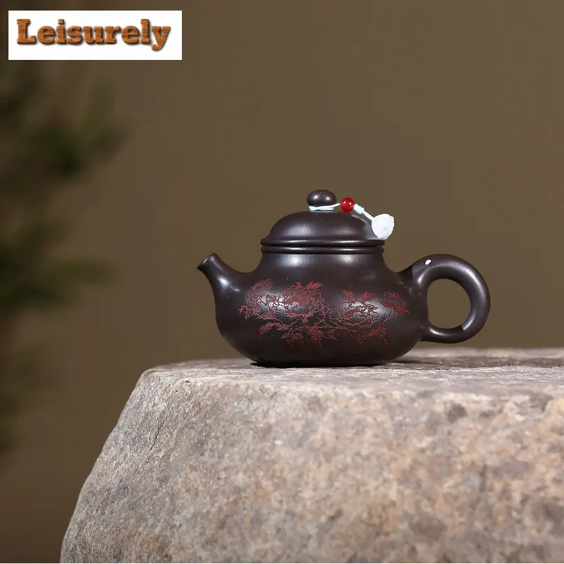 190ml Exquisite Yixing Purple Clay Teapots Handmade Rong Tian Peony Pot Raw Ore Stone Yellow Mud Kettle Zisha Teaset Accessories