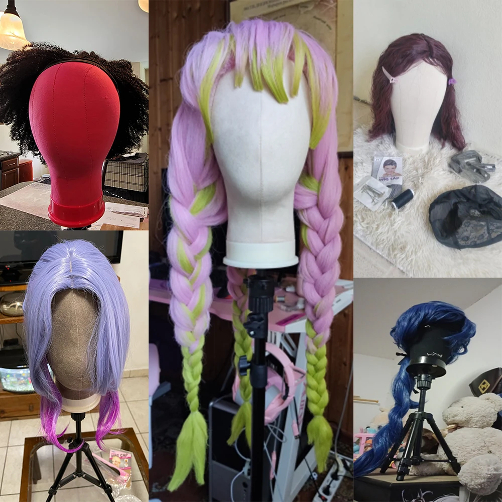 New 23inch Canvas Block Head Display Training Mannequin Head Styling Manikin Doll Wig Tripod Stand Free Get Wig Install Kit