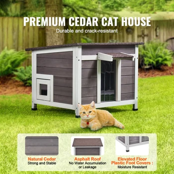 SucceBuy Outdoor Cat House Weatherproof, Feral Cat Shelter for Cat Outdoor Wooden Cat Rabbit House with All-Round Foam Insulated 2