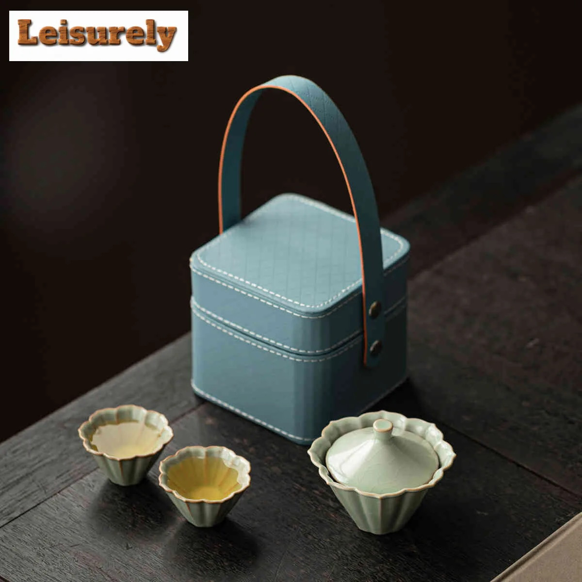 Ru Kiln Petal Douli Quick Guest Cup Home Outdoor Portable Travel One Pot Two Cups Crackle Glaze Ceramic Tea Set