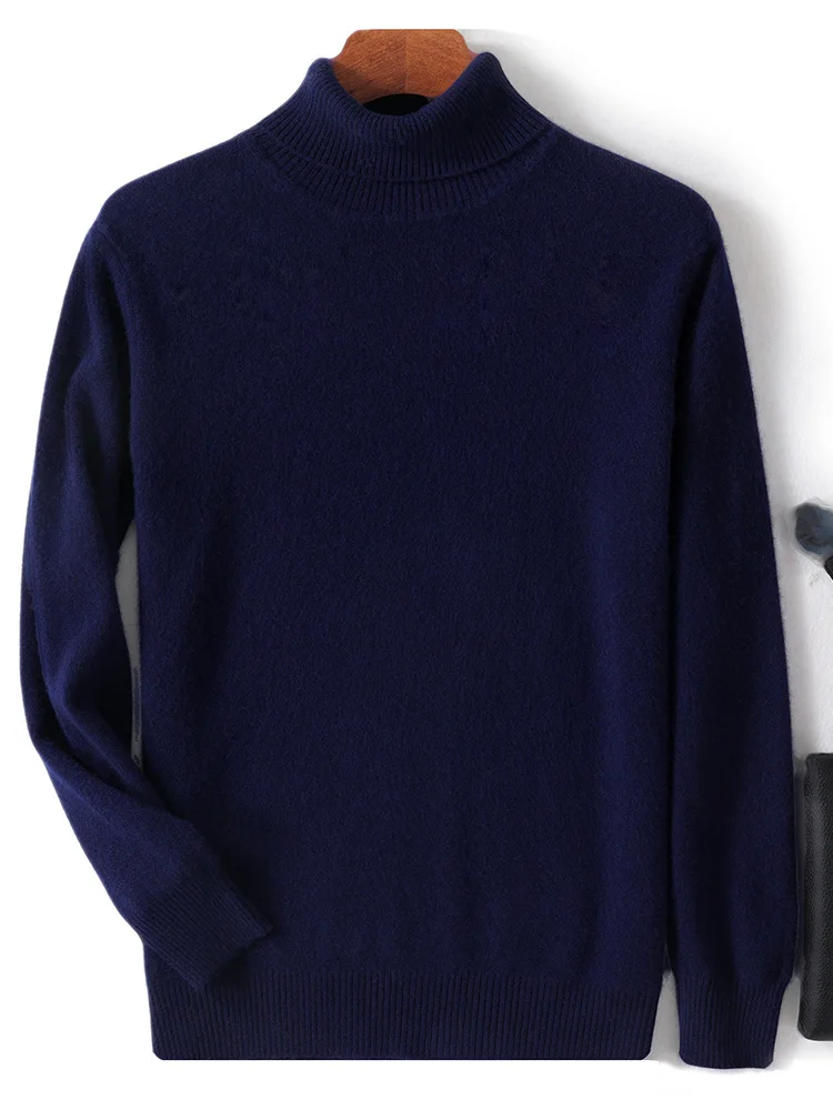 Autumn Winter Men Wool Turtleneck Pullover Long Sleeve Basic Cashmere Sweater 100% Merino Wool Knitwear Smart Casual Clothing 6