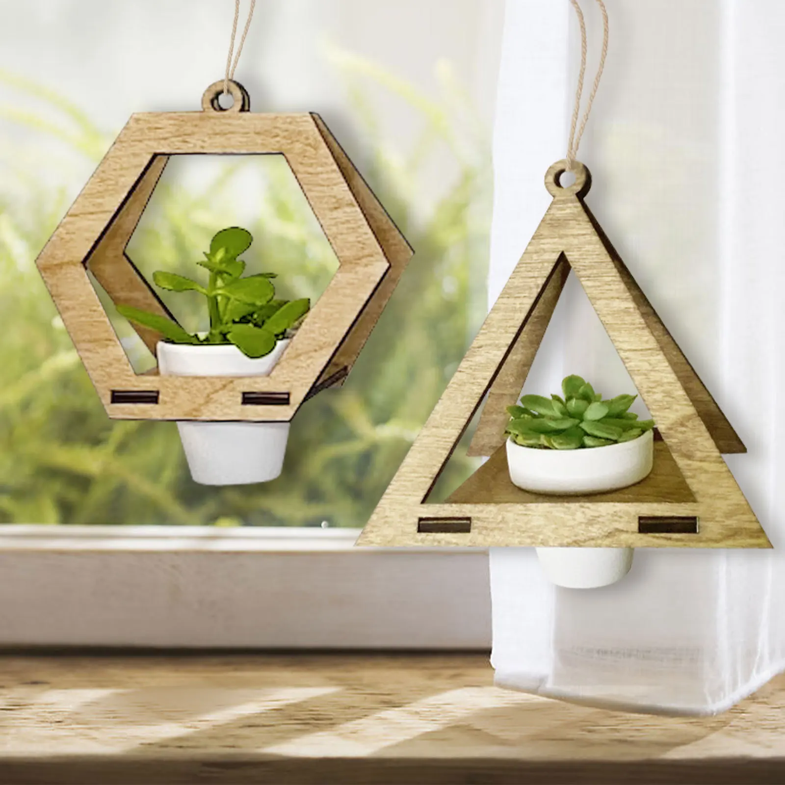 

Hanging Planters Geometric wood Plants Holder Home Decor Flower Pot Containers