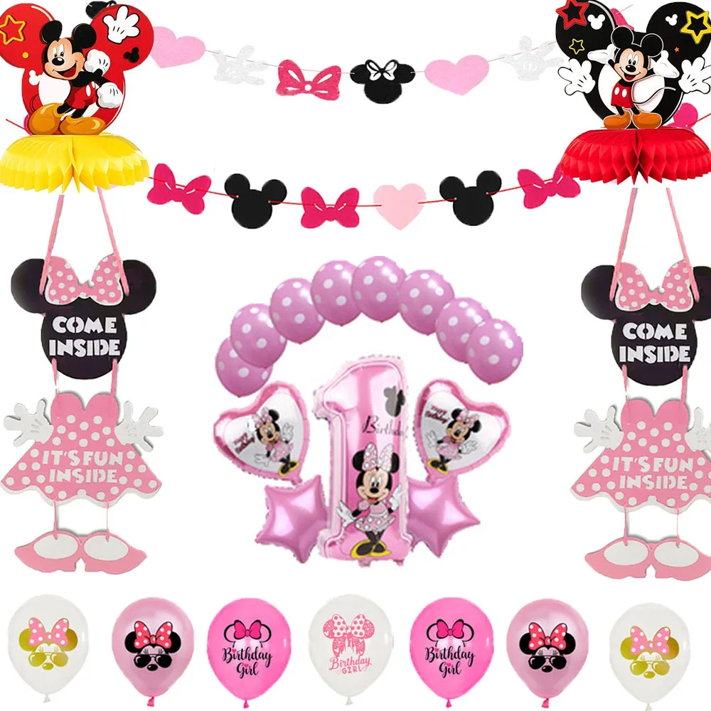 

Disney Minnie Mouse 1st Birthday Decorations Baby Girl Favorite Party Decorations Girls DIY Birthday Balloons Decoration Banner